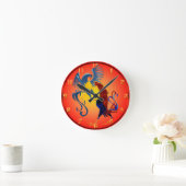 2羽のカラフルな戦いのオンドリWallclock ラウンド壁時計 (ホーム)