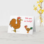 2羽のニワトリが自分の願いを聞き入れる=相互誕生日 カード (黄色い花)
