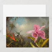 2羽のハミングバードが頭を寄せた蘭 招待状 (正面/裏面)