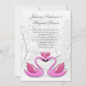 2羽のピンクのキスをするな白鳥の結婚式招待状 招待状 (正面)