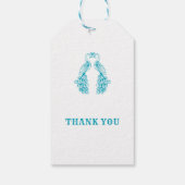 2羽のフクロウ鳥ティール（緑がかった色）白結婚式の引き出物ラベル ギフトタグ (裏面)