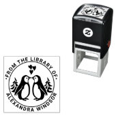 2羽のペンギンがキス、ハート ライブラリの本の名前 セルフインキングスタンプ (インサイチュ)