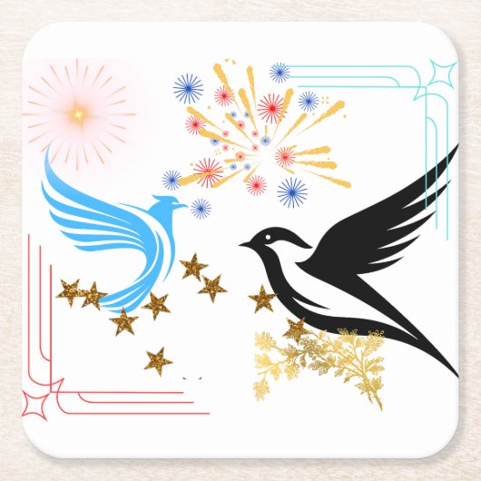 2羽の威厳のある鳥 スクエアペーパーコースター (正面)