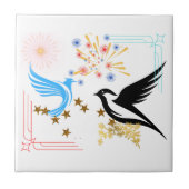 2羽の威厳のある鳥 タイル (正面)