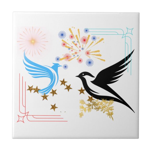 2羽の威厳のある鳥 タイル (正面)