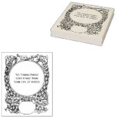 2羽の孔雀が鉢植えの植物を囲む名前と住所 ラバースタンプ (押印)