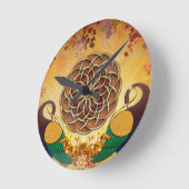 2羽の孔雀の時計の秋のセレナーデの曼荼羅 ラウンド壁時計 (傾斜)