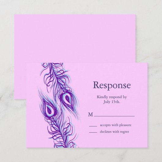 2羽の孔雀の羽 出欠カード (正面/裏面)