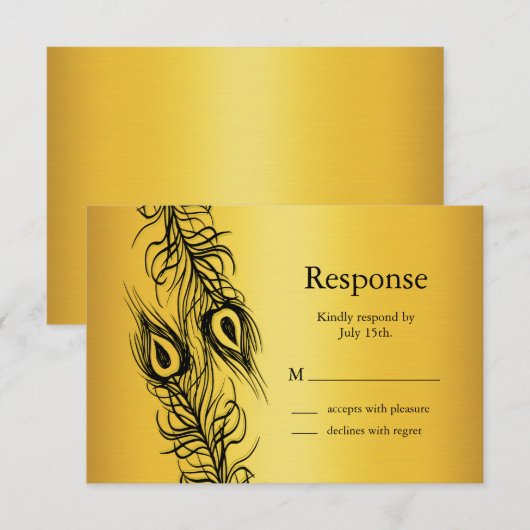 2羽の孔雀の羽 出欠カード (正面/裏面)