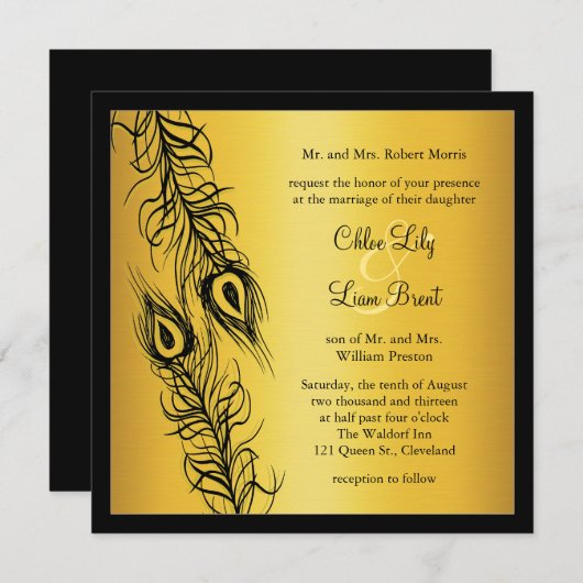 2羽の孔雀の羽 招待状 (正面/裏面)