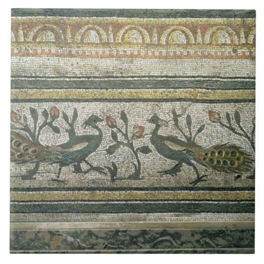 2羽の孔雀、mosaからの装飾的なボーダー詳細 タイル (正面)