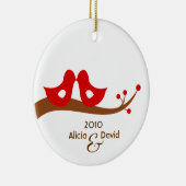 2羽の小さい仲の良い恋人同士のクリスマスツリーのオーナメント セラミックオーナメント (右)