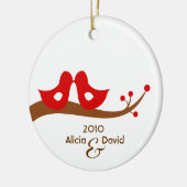 2羽の小さい仲の良い恋人同士のクリスマスツリーのオーナメント セラミックオーナメント (左)