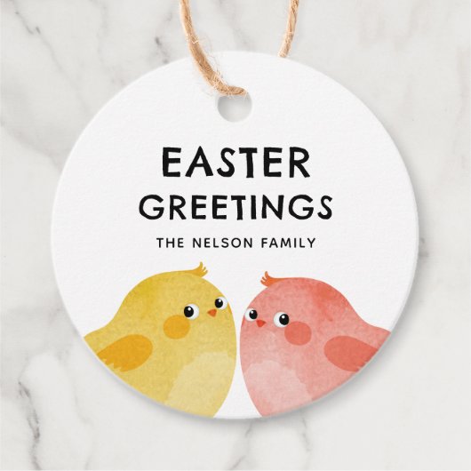 2羽の小さなニワトリとイースター挨拶 フェイバータグ (正面)
