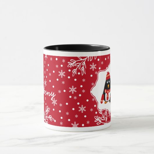 2羽の小さなペンギン 名前をカスタムする|クリスマスプレゼント マグカップ (中央)