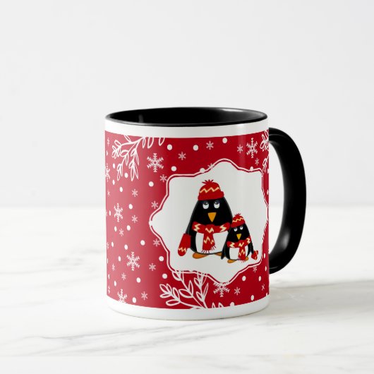 2羽の小さなペンギン 名前をカスタムする|クリスマスプレゼント マグカップ (正面右)