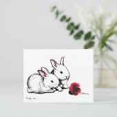 2羽の小さな白いウサギ ポストカード (スタンド正面)