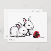 2羽の小さな白いウサギ ポストカード (正面/裏面)