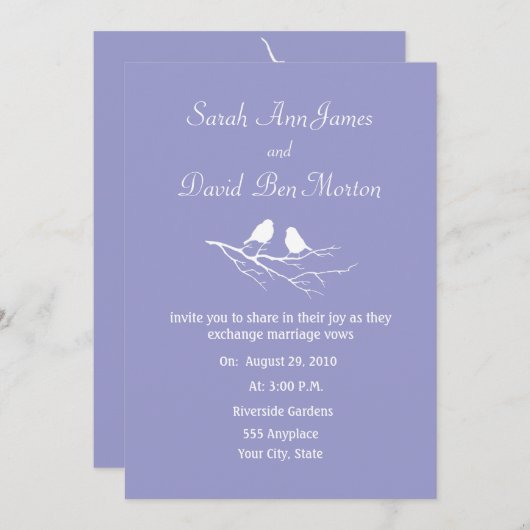 2羽の小さな鳥のカスタムスズメ結婚の色 招待状 (正面/裏面)