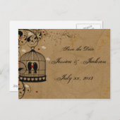 2羽の愛鳥が日付はがきを保存 案内ポストカード (正面/裏面)