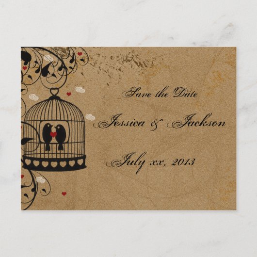 2羽の愛鳥が日付はがきを保存 案内ポストカード (正面)