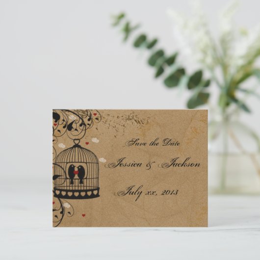 2羽の愛鳥が日付はがきを保存 案内ポストカード (スタンド正面)