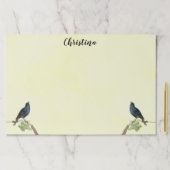 2羽の歌う黒い鳥の枝と毛虫 ペーパーパッド (インサイチュ)