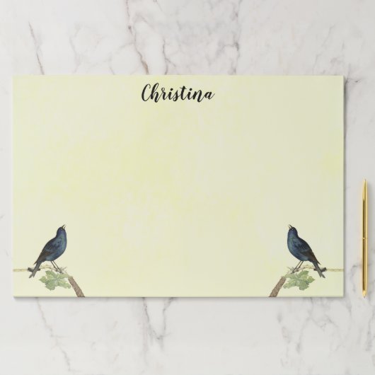 2羽の歌う黒い鳥の枝と毛虫 ペーパーパッド (インサイチュ)