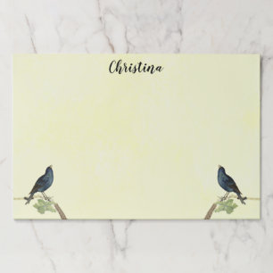 2羽の歌う黒い鳥の枝と毛虫 ペーパーパッド