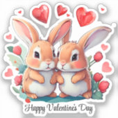 2羽の水おもしろい色のウサギ シール (正面)