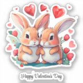 2羽の水おもしろい色のウサギ シール (正面)