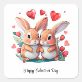 2羽の水おもしろい色のウサギ スクエアシール (正面)
