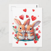 2羽の水おもしろい色のウサギ ポストカード (正面/裏面)