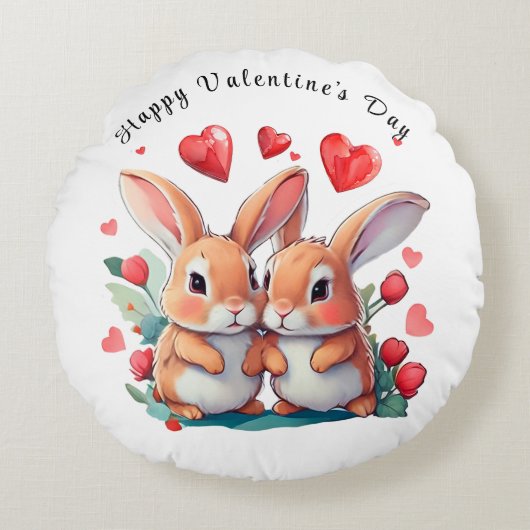 2羽の水おもしろい色のウサギ ラウンドクッション (正面)