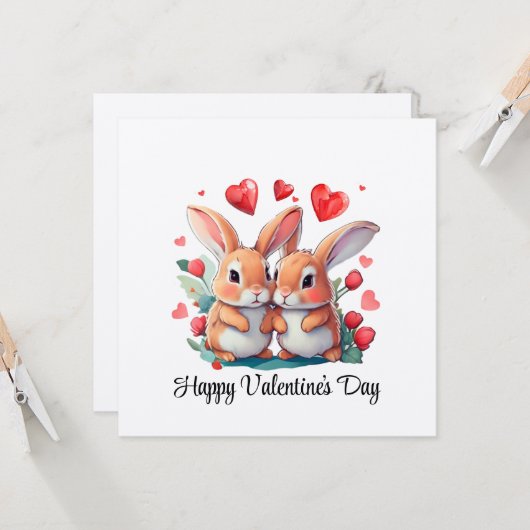 2羽の水おもしろい色のウサギ 招待状 (正面/裏面インサイチュ)