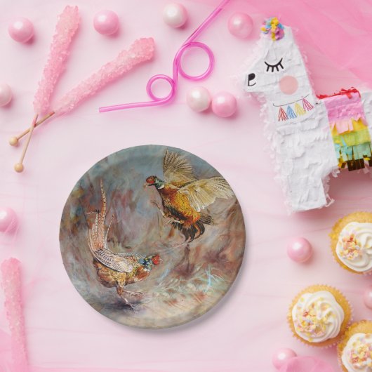 2羽の男性のリング首のキジの戦い ペーパープレート (パーティー)