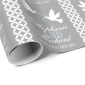 2羽の白い鳩の灰色の結婚祝いの包装紙 ラッピングペーパー (ロールコーナー)