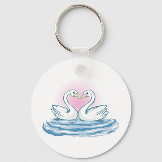 2羽の白鳥が泳いでいる キーホルダー (正面)