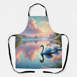 2羽の白鳥が穏やかな湖をすべっていた エプロン
