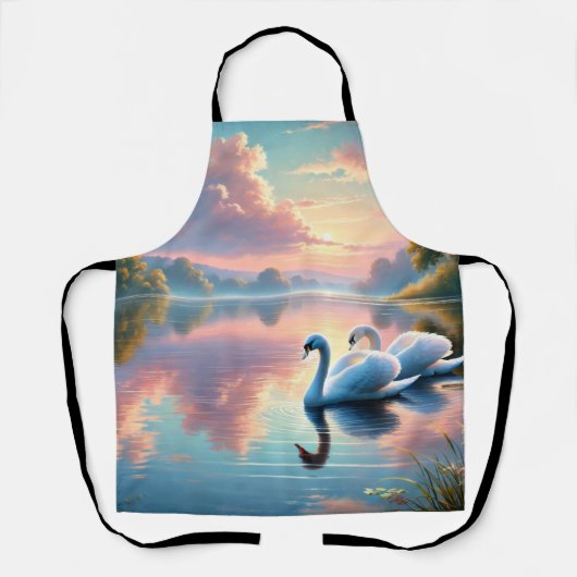 2羽の白鳥が穏やかな湖をすべっていた エプロン (正面)