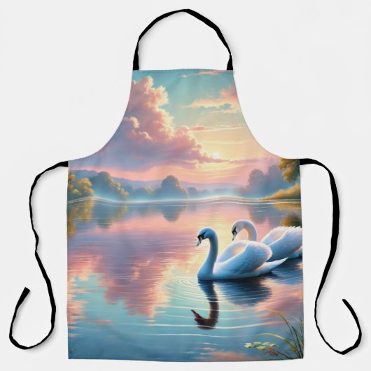 2羽の白鳥が穏やかな湖をすべっていた エプロン (正面)