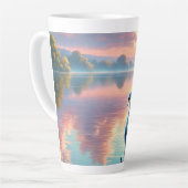 2羽の白鳥が穏やかな湖をすべっていた カフェラテマグ (左アングル)