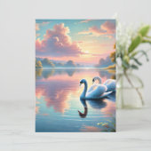 2羽の白鳥が穏やかな湖をすべっていた サンキューカード (スタンド正面)