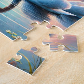 2羽の白鳥が穏やかな湖をすべっていた ジグソーパズル (側面)