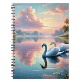2羽の白鳥が穏やかな湖をすべっていた ノートブック