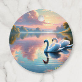 2羽の白鳥が穏やかな湖をすべっていた フェイバータグ