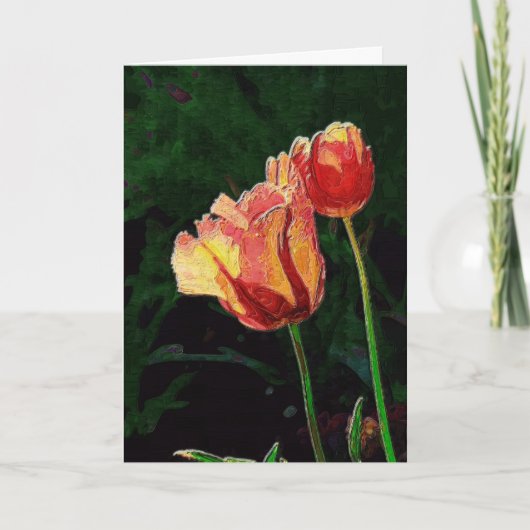 2羽の赤いオウム カード (正面)