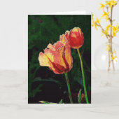 2羽の赤いオウム カード (黄色い花)