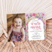 2羽の野生の蝶ワイルドフラワー2nd誕生日の写真 招待状