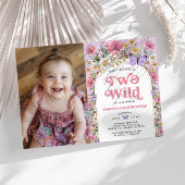 2羽の野生の蝶ワイルドフラワー2nd誕生日の写真 招待状